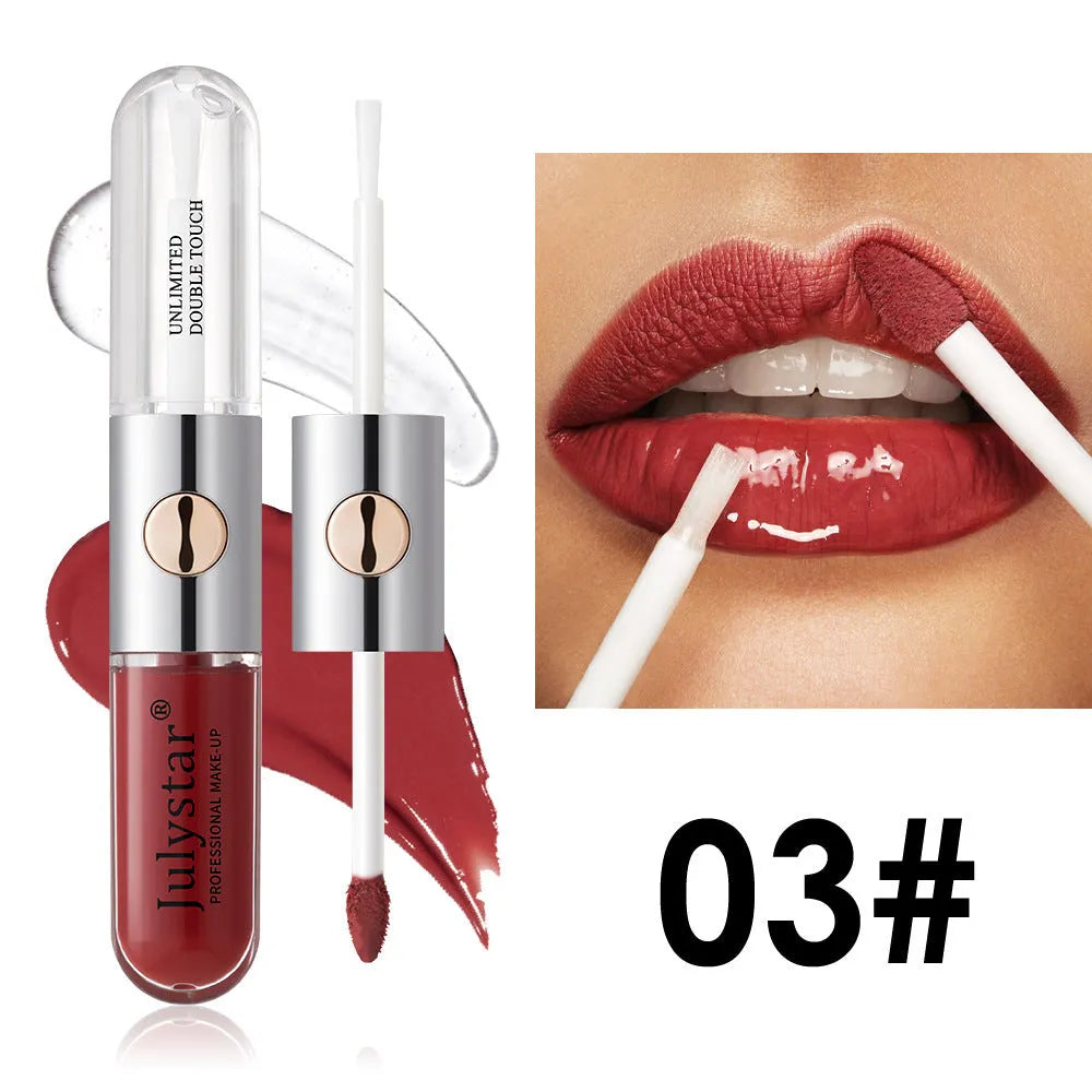 Women's lasting lip gloss tube showing 6ml content, available in nine colour style options for universal skin types