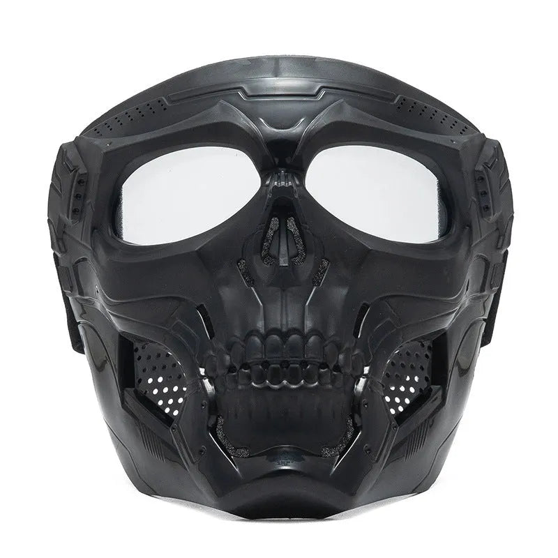 Skull riding mirror windproof goggles unisex full frame with interchangeable lens and headband in black