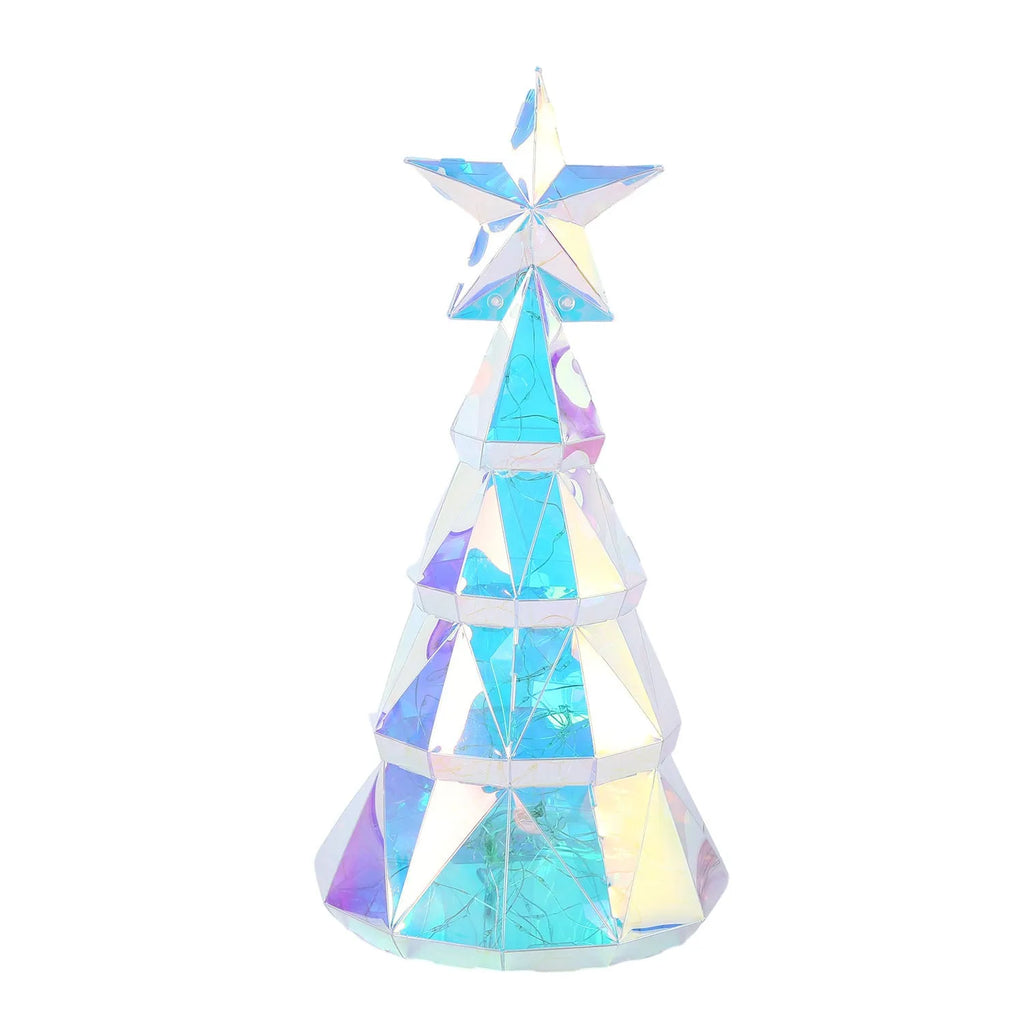 Colourful LED-lit Christmas tree decorative toy measuring 20cm tall with cartoon style