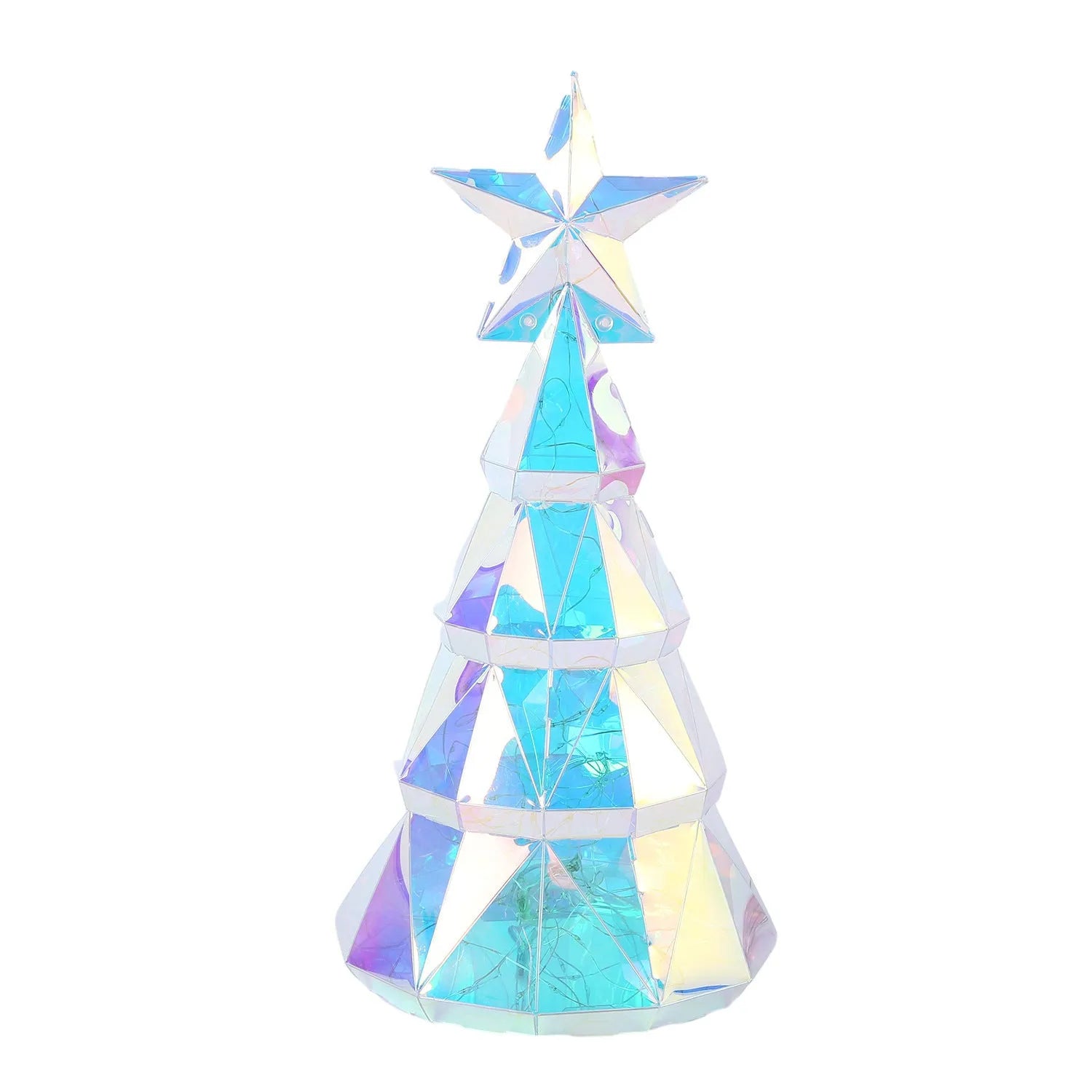 Colourful LED-lit Christmas tree decorative toy measuring 20cm tall with cartoon style