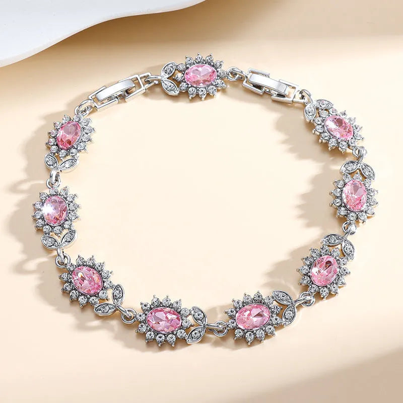 Women's simple alloy bracelet with inlaid zircon stones in nine colour variations