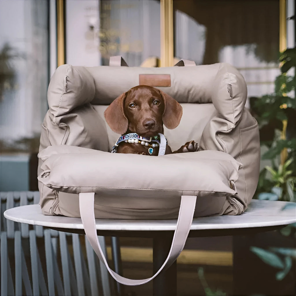 Waterproof dog pet nest with removable cover in grey colour showing M size dimensions
