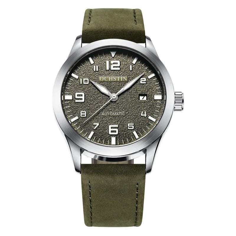 Men's retro automatic mechanical watch with leather strap and 12mm case