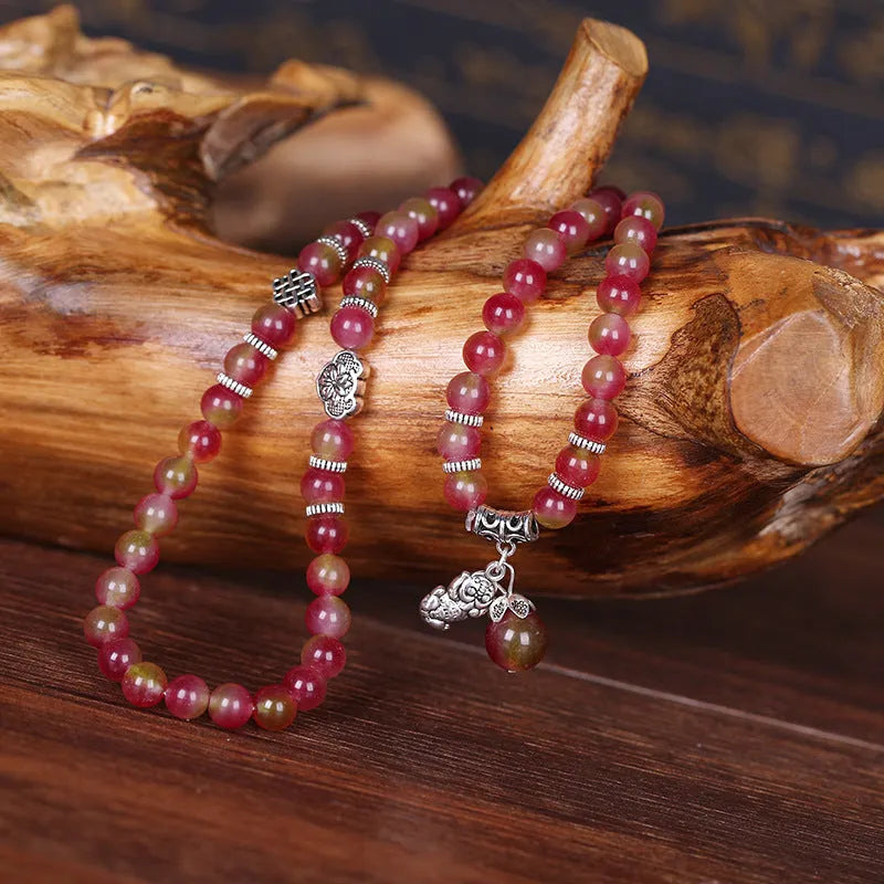 Watermelon crystal bracelet with Chinese knot fastening in 6mm or 8mm style options