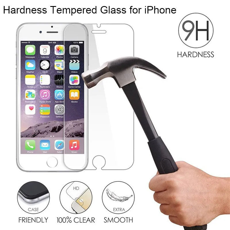 Tempered glass screen protector film for iPhone on a white background.