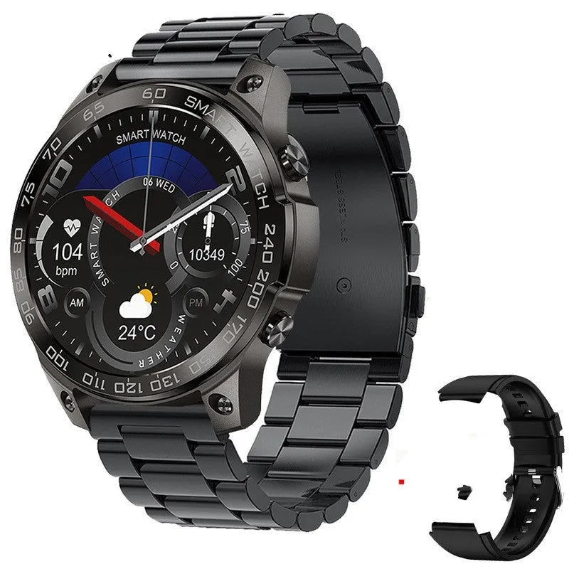 Bluetooth calling sports watch with round AMOLED screen and silicone strap in multiple colour options