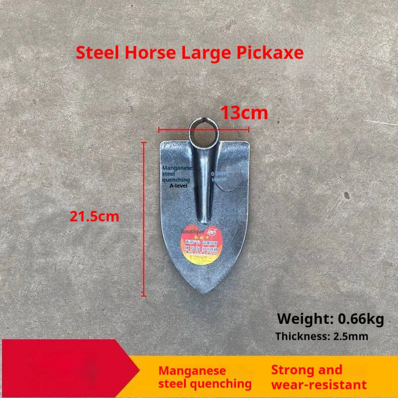Agricultural pointed hoe with manganese steel quenched tip and stainless steel flat hoe head