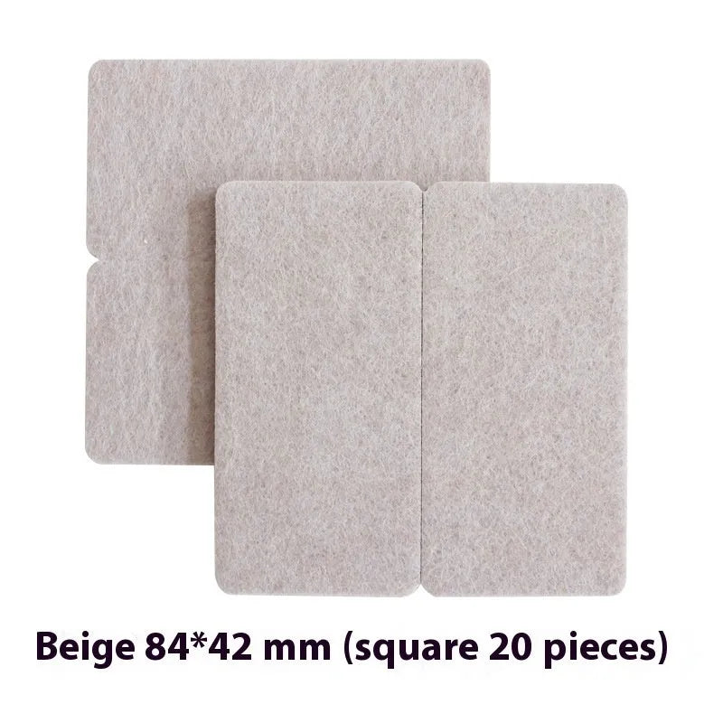 Beige plastic furniture protection pads in multiple sizes including round and square shapes