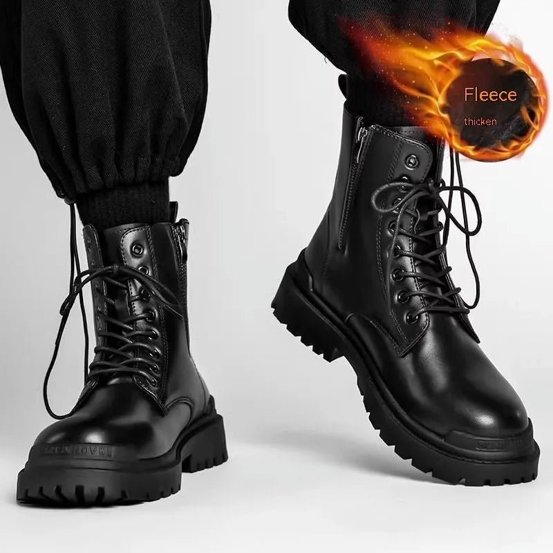 Men's black mid-top waterproof boots with rubber soles in size 42 EU