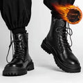 Men's black mid-top waterproof boots with rubber soles in size 42 EU