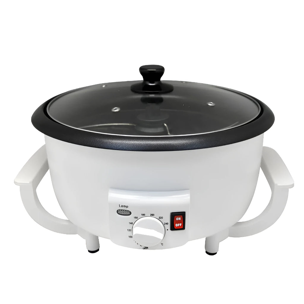 White oblate coffee bean roasting machine with 225mm base for home use
