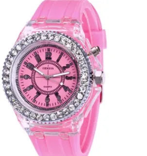 Women's LED luminous watch with round 43mm dial and coloured silicone strap