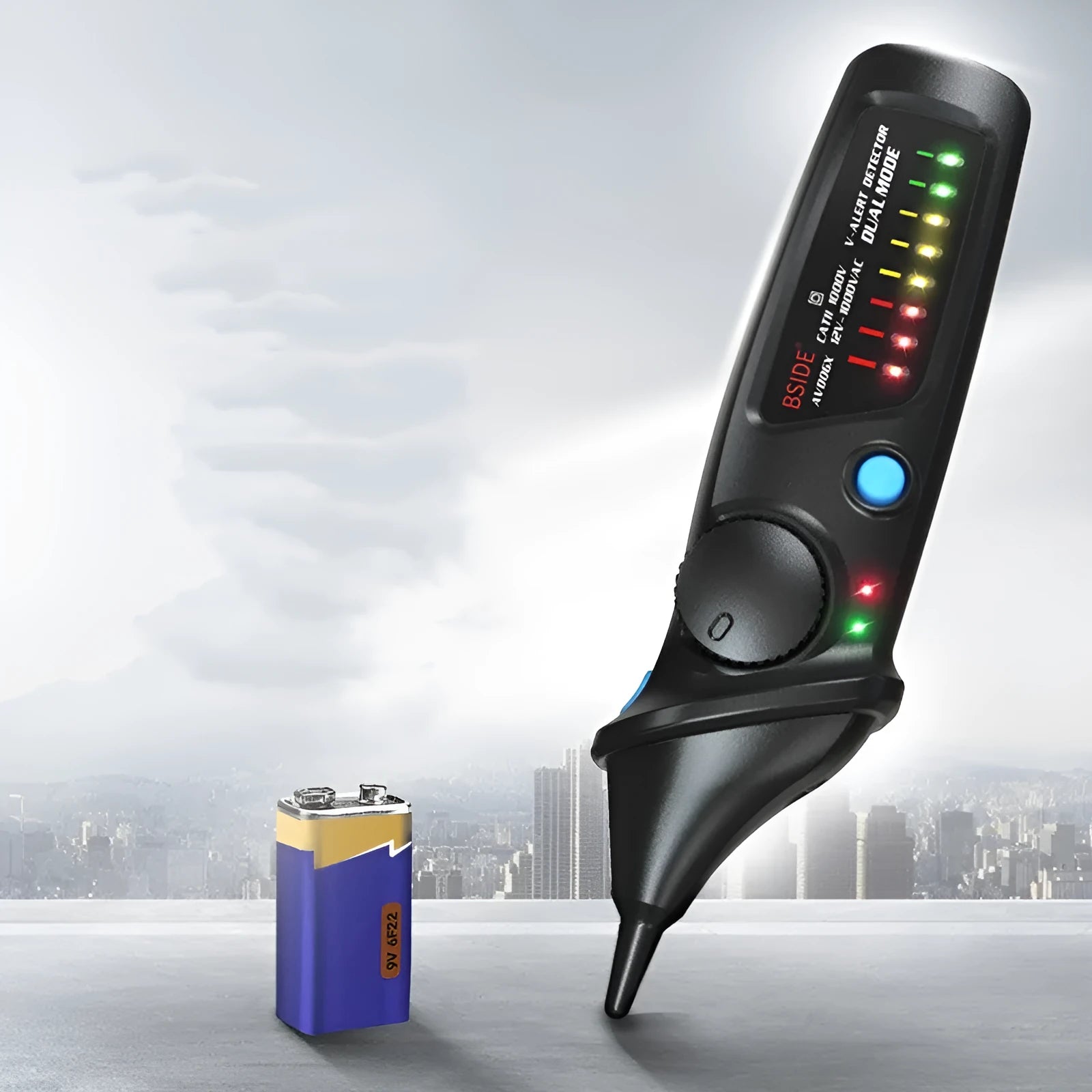 Smart sensor electrical test pencil with a round head tip on a white background