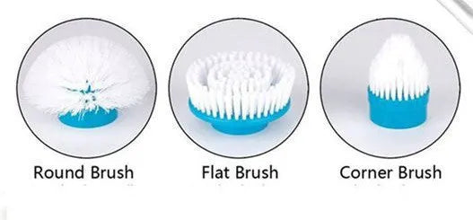Blue rechargeable electric cleaning brush with retractable extension rod and three brush heads