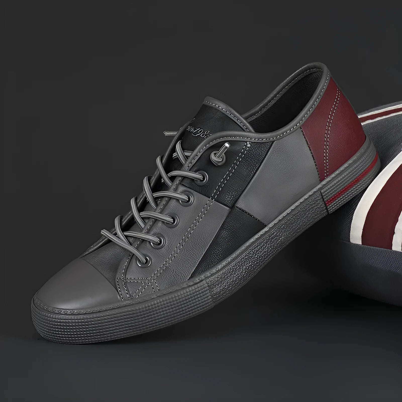 Men's colour matching leather shoes with round toe, elastic band, and flat rubber sole
