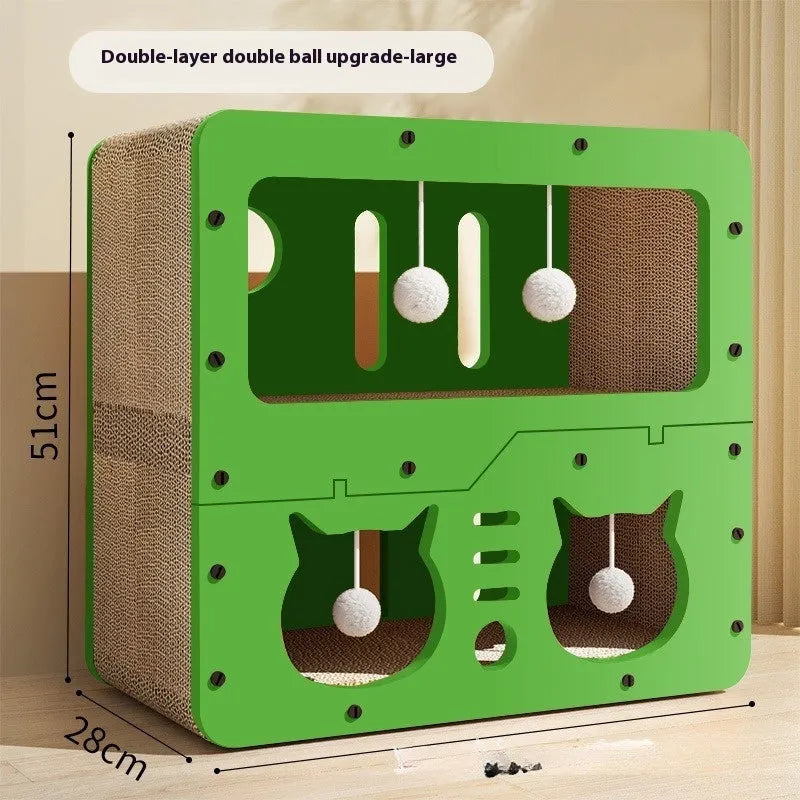 Double-layer cat scratching board and nest in owl style with wear-resistant surface