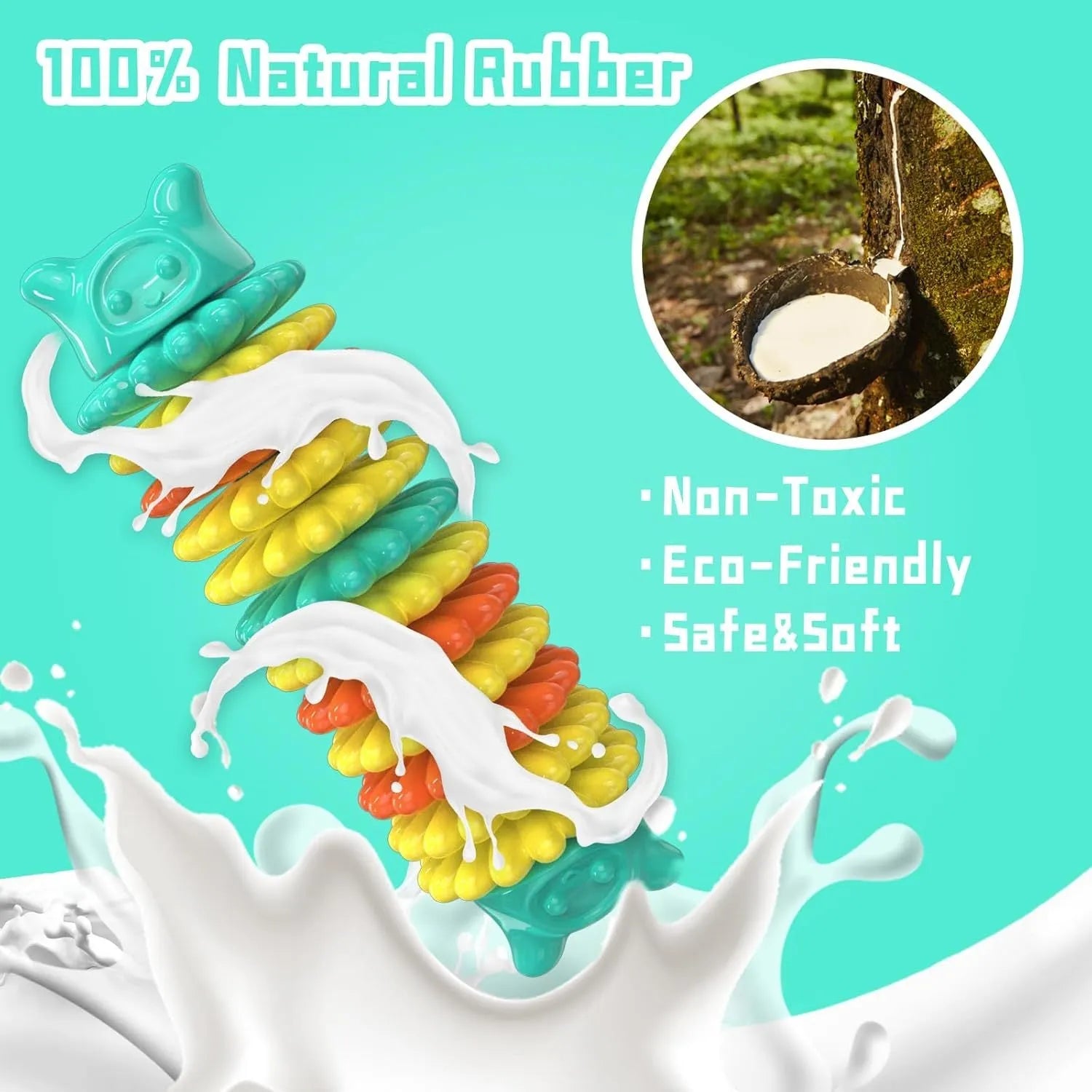 Blue natural rubber caterpillar-shaped dog chew toy measuring 17 cm long