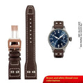 Portuguese Fire Jet genuine leather watch band strap in black with silver buckle, 20mm width
