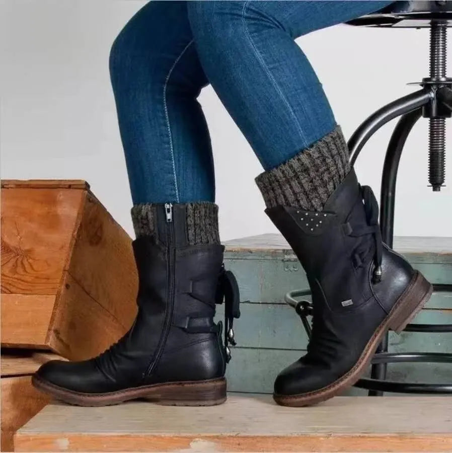 New autumn winter short boots for women round toe thick heel 3-5cm available in black