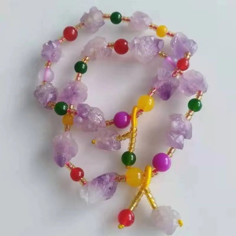 Natural shaped amethyst bracelet with fu character charm for women's jewellery