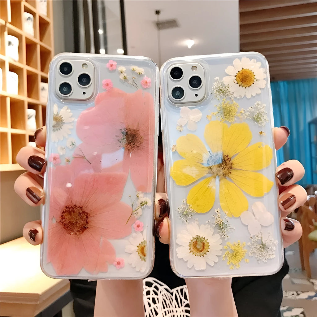Floral TPU iPhone case back cover showing large pink flower design on smartphone