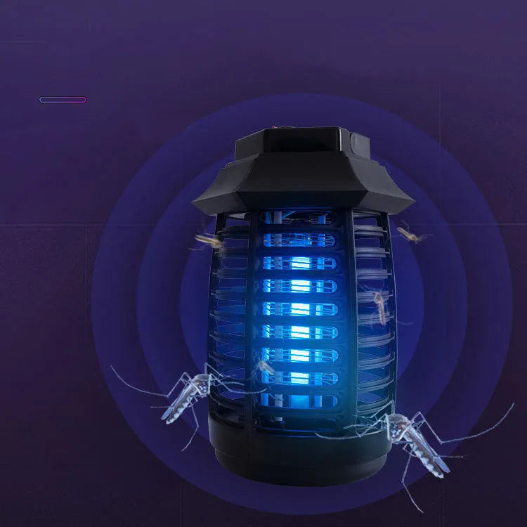 Black electric mosquito killer lamp with UV light and decorative low-glow design.