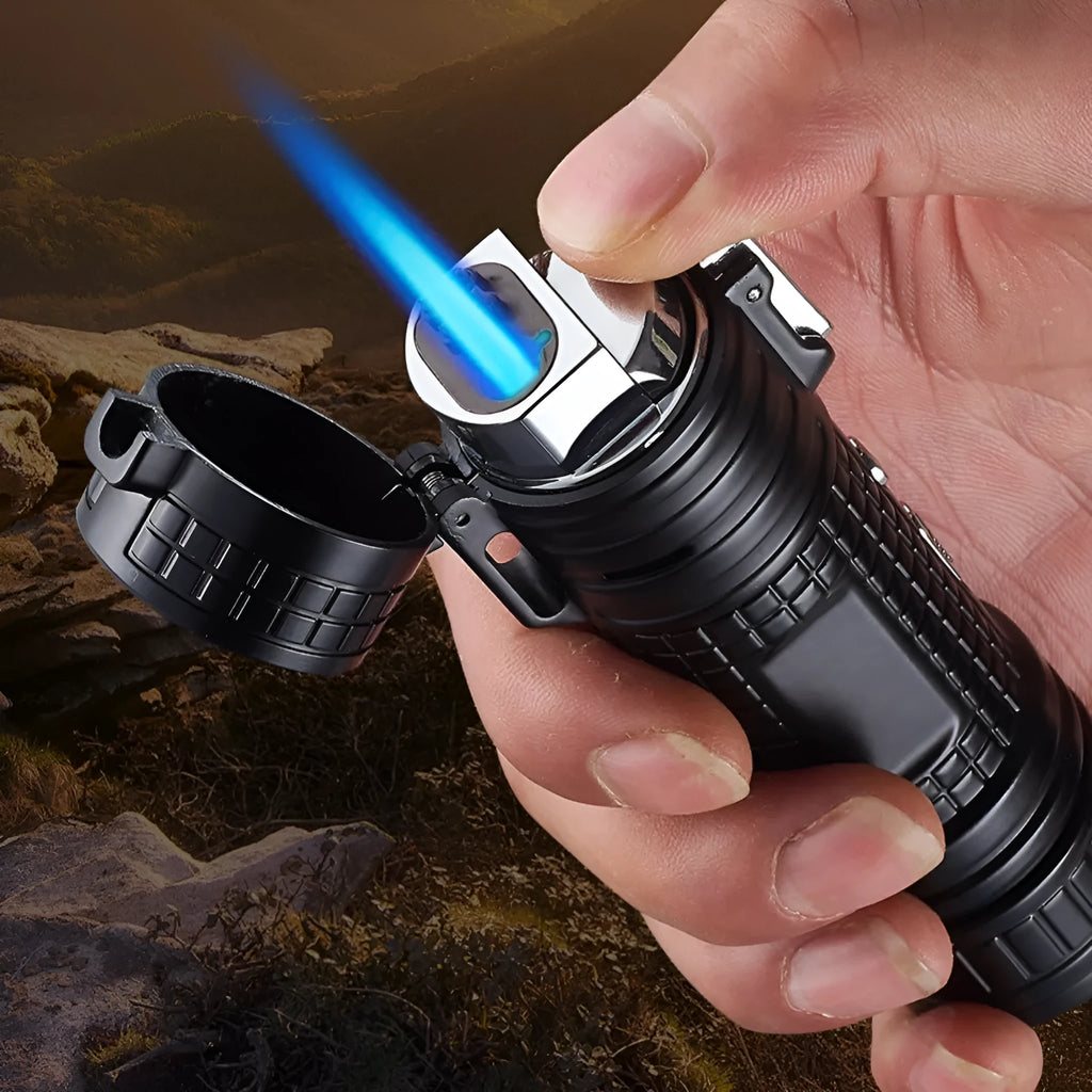 TH727 multi-functional waterproof flashlight lighter in metal construction with colour options