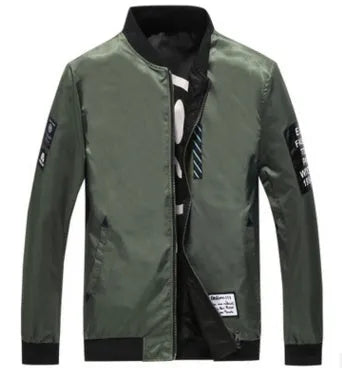 Men's reversible flight jacket in a fitted cut with a stripe pattern, shown in black, blue, and green colour options.