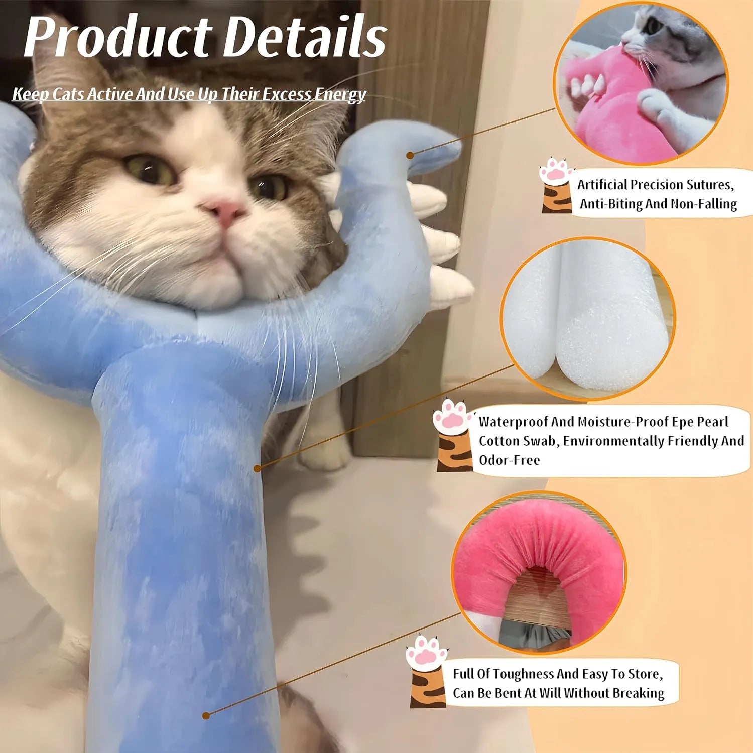 70cm blue plush cat wand toy with soft tip for interactive indoor play with cats