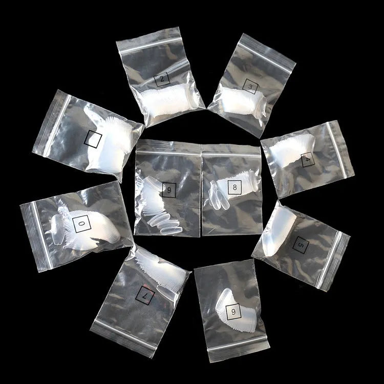 500 transparent natural false nails in 10 sizes, made from ABS material for gel or acrylic application.