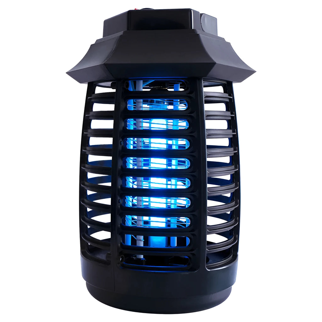 Black electric mosquito killer lamp with UV light and decorative low-glow design.