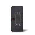 Black felt pouch case for Nintendo Switch open to show console and game card slots