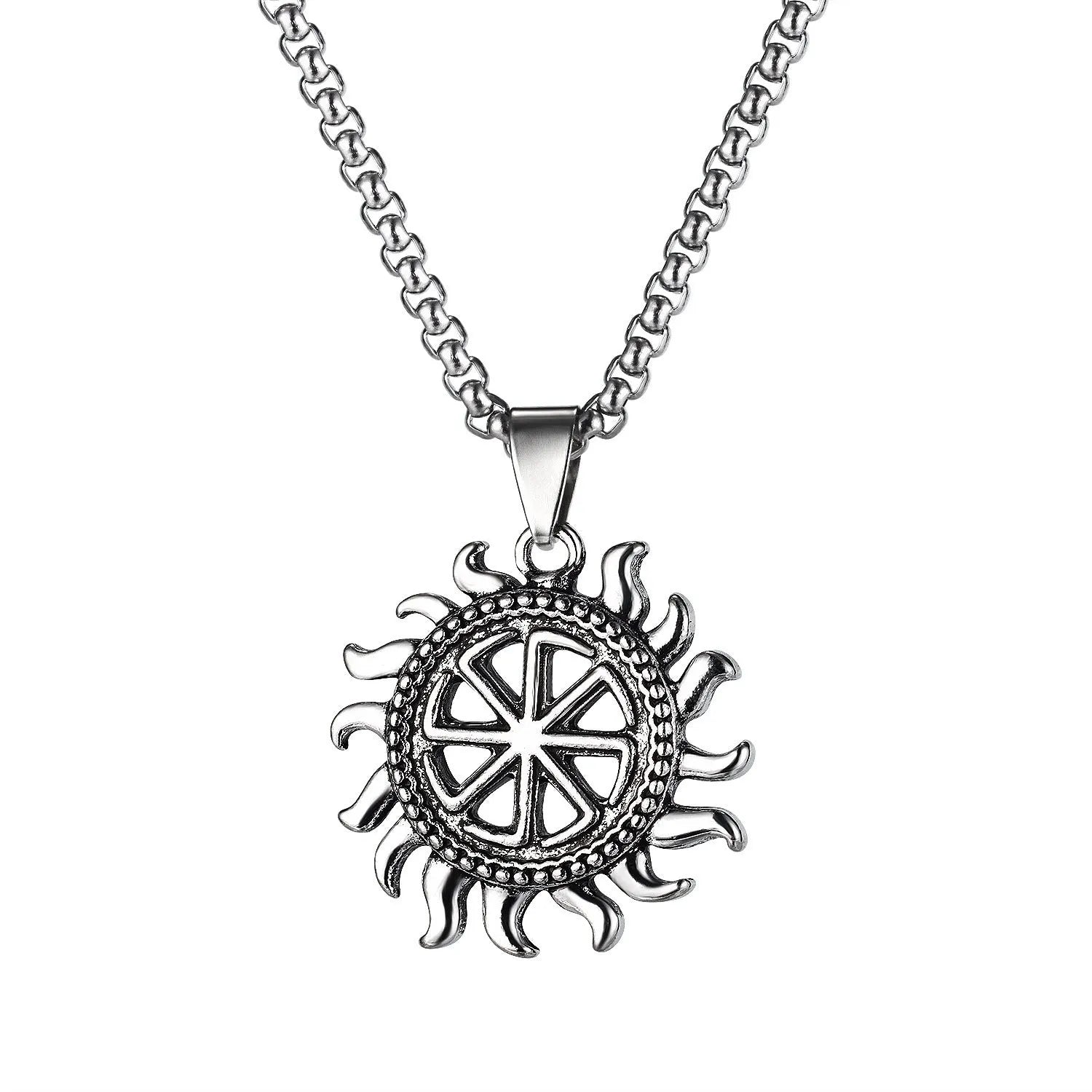 Men's stainless steel skull necklace with electroplated silver finish showing six pendant colour options