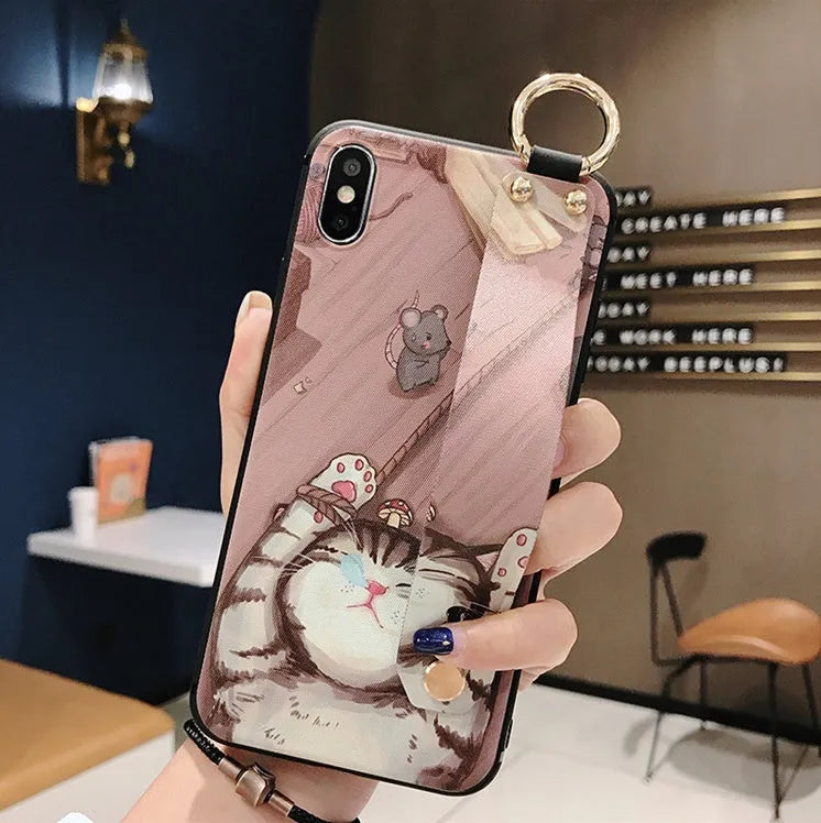 Rose flower pattern silicone wrist strap for iPhone phone cases