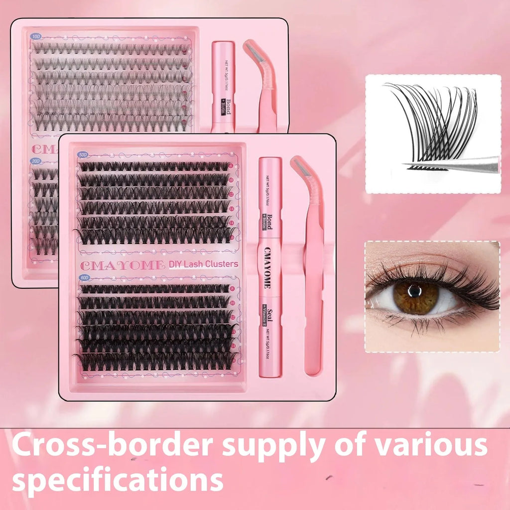 DIY individual cluster false eyelashes for natural thick mixed split style with artificial fibre construction