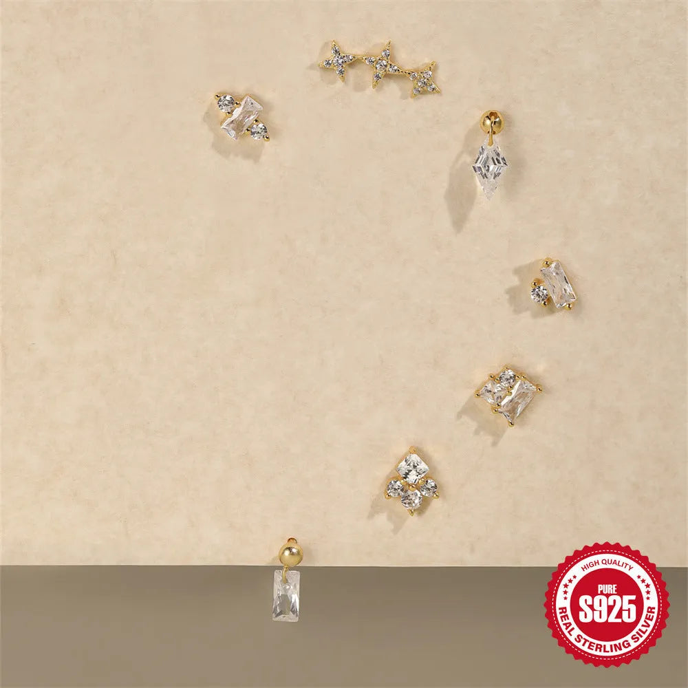 S925 sterling silver red square gravel stud earrings with floral design in gold electroplated finish