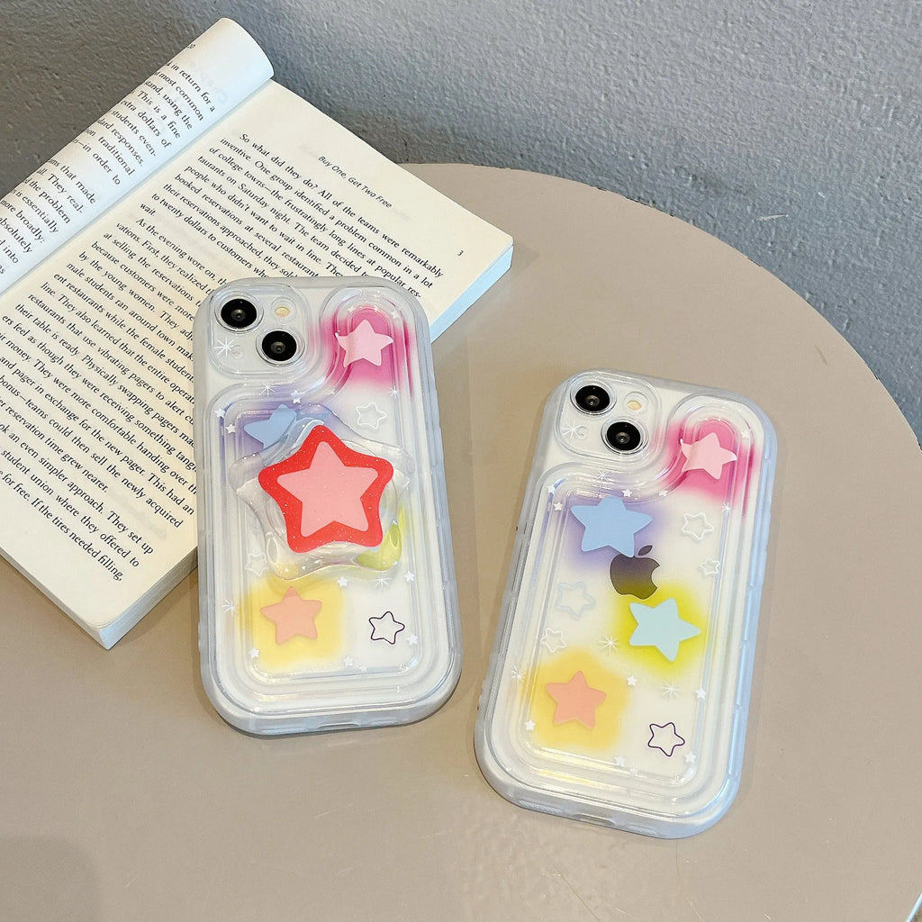 Blooming color TPU phone case with built-in bracket on an iPhone, showing airbag edge design