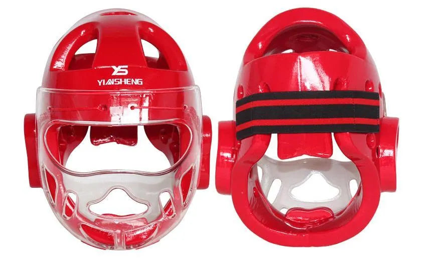 Karate boxing helmet head protection equipment in white, blue, or red colours