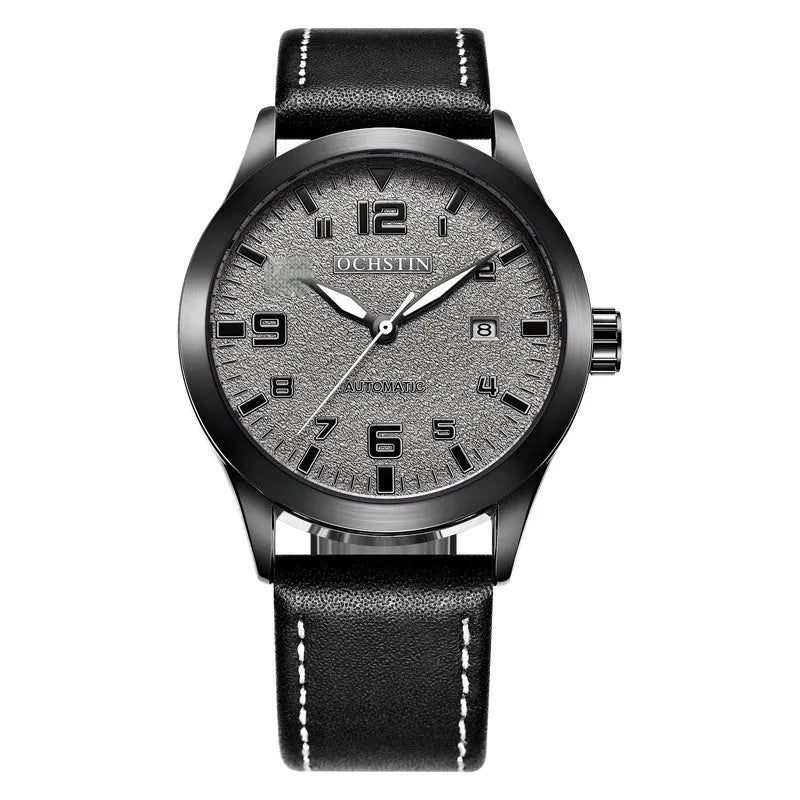 Men's retro automatic mechanical watch with leather strap and 12mm case