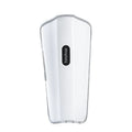 White plastic electronic calf massager with controls, showing USB Type-C port for charging.