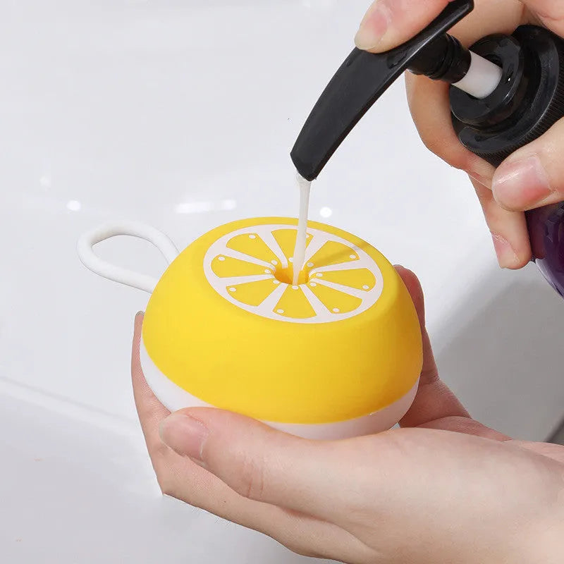 Yellow silicone pet bath brush with massage bristles for dogs and cats grooming