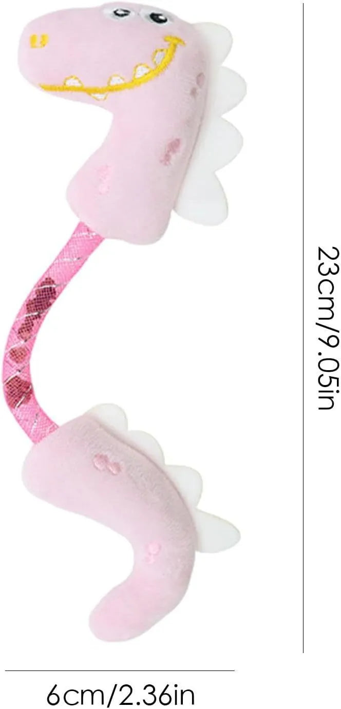 Four cat toys including rope, springs, and plush kicker toys in assorted colours