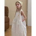 New girls white suspender French dress made of cotton with dot pattern for summer