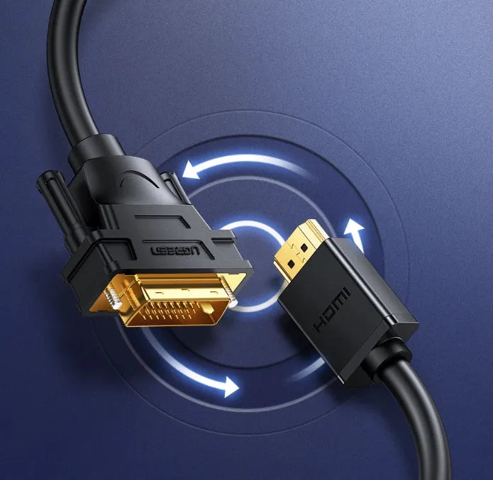 HDMI adapter cable for laptop to external display connection with round rotating design in green packaging