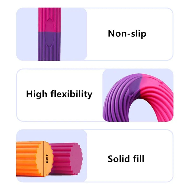Flexible silicone resistance training bar in pink and blue for grip strength and elbow rehabilitation