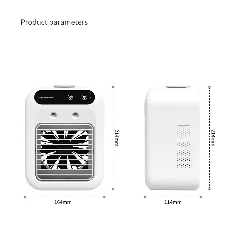 Ivory white portable USB air cooler fan with touchscreen control and water tank