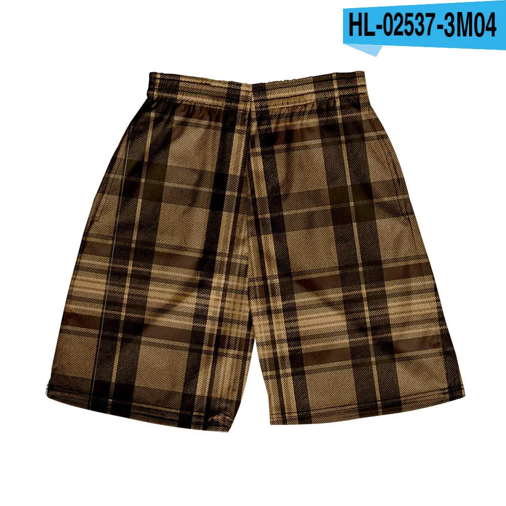 Men's plaid casual shorts with a straight-leg cut and elastic waistband in a selection of colours.