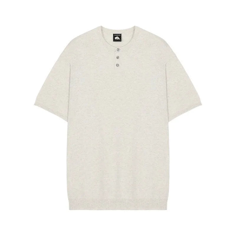 Men's thin ice silk knitted short-sleeved shirt in slim-fit loose pullover style