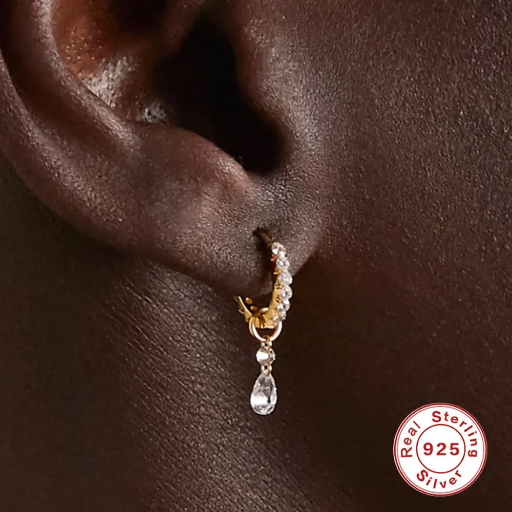 S925 sterling silver double ring geometric earring pendant in single gold electroplated finish