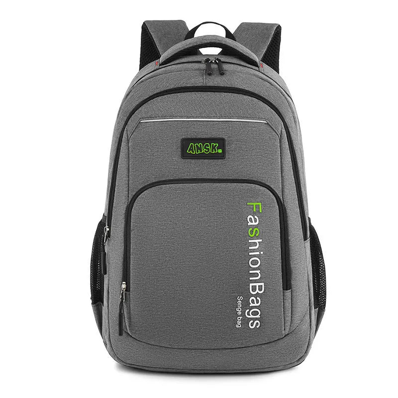 Street style nylon travel backpack showing multiple compartments including laptop sleeve, shown in dark green colour